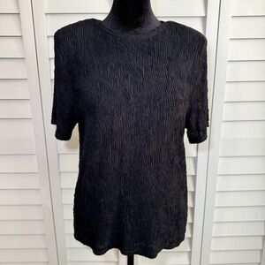 Vintage Black Crinkle Shoulder Pad‎ Top – Gloria Lance – M Petite – Made in USA